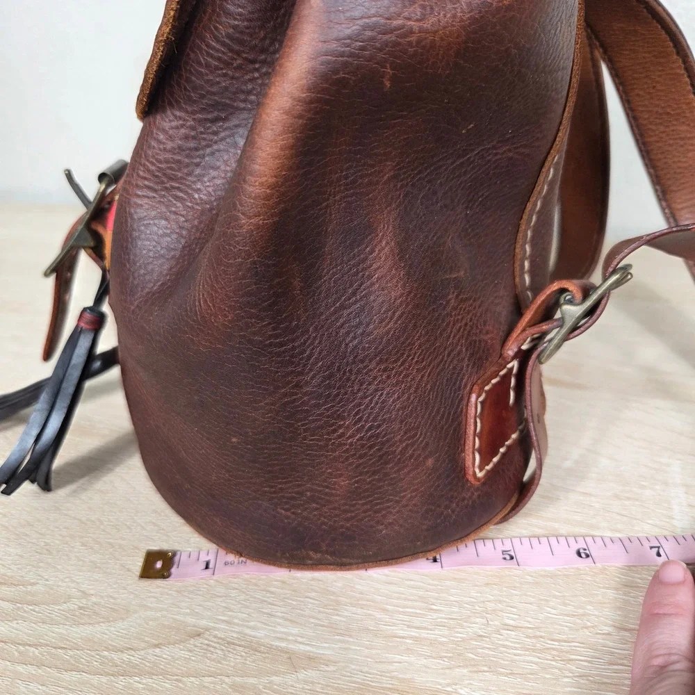 Vintage Brown Genuine Leather Backpack Drawstring Tassel Boho Western Rucksack